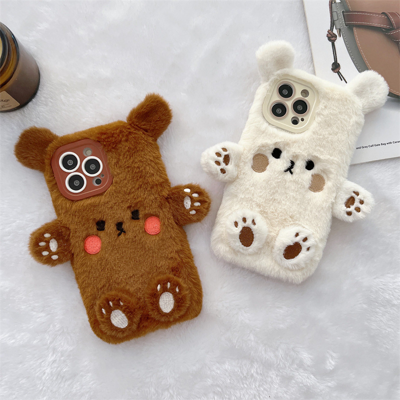 Phone Cases Iphone 15 Pro Max - Korean 3D Cartoon Bear Fluffy Plush