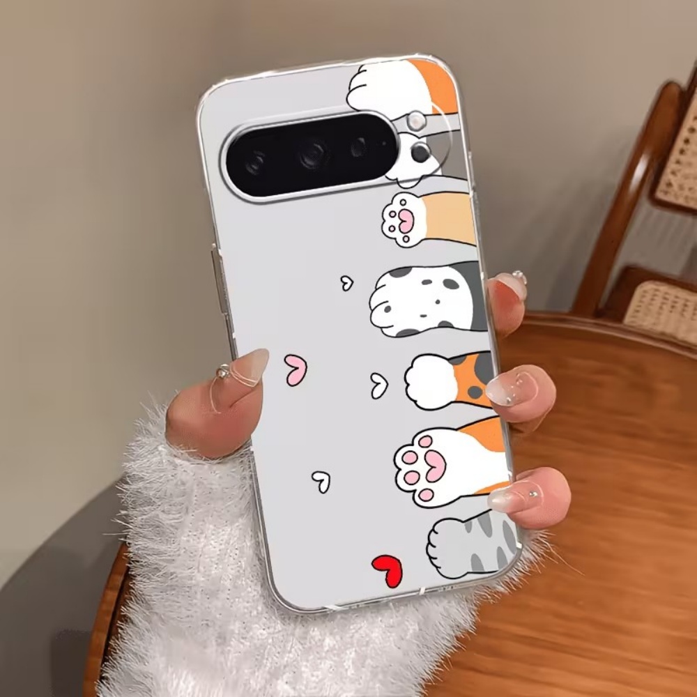 Phone Cases Google Pixel 9A - Cartoon Cat Paw Print Crystal Clear