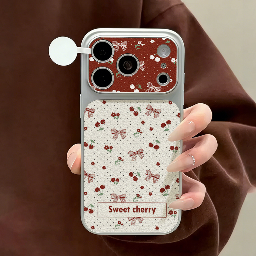 Phone Cases Cute Iphone 13 - Sweet Cherry Bow Leather Phone Case