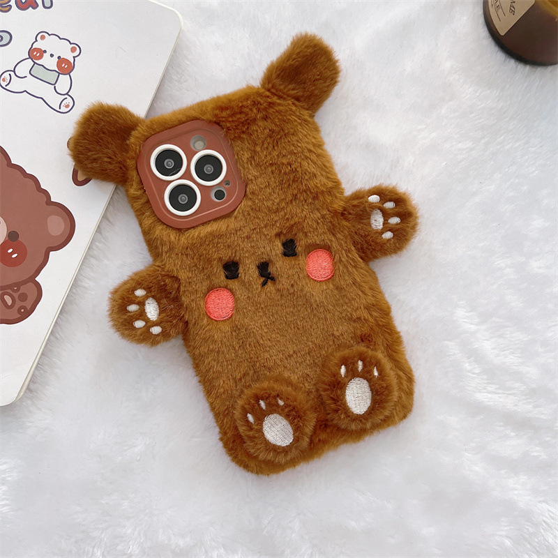 Korean 3D Cartoon Bear Fluffy  - Phone Cases Iphone 15 Pro Max recension och pris